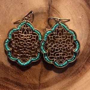 gold with turquoise beaded earrings